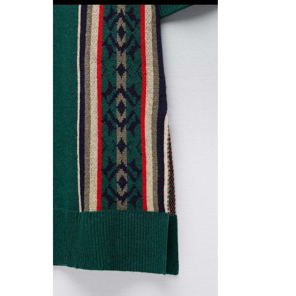 Wool blend green jacquard long tunic sweater - Picture 9 of 15